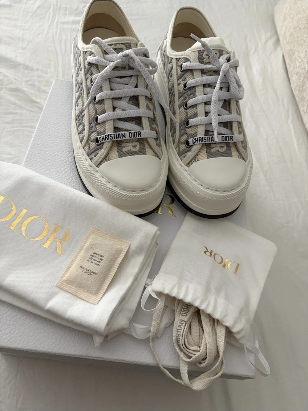 Brand new Walk'n'Dior Platform Sneaker, Stone Gray Oblique Embroidered Cotton